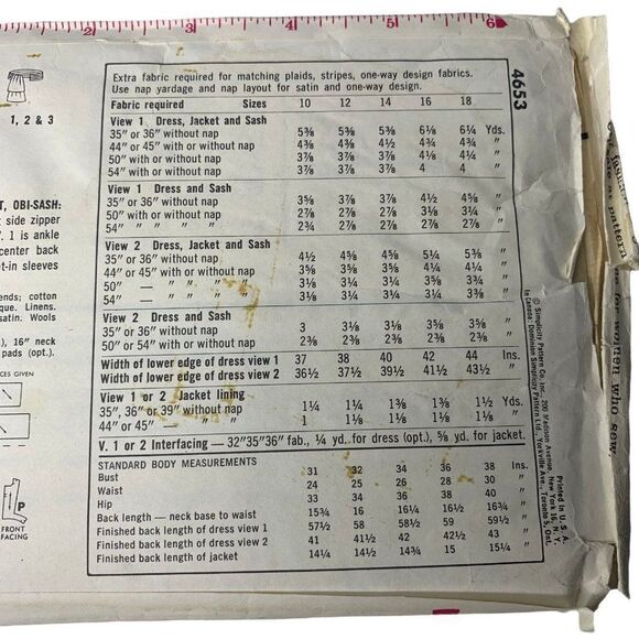 Vintage Simplicity 4653 Pattern Misses 10-18 One Piece Dress Jacket Obi Sash Cut - Picture 4 of 4